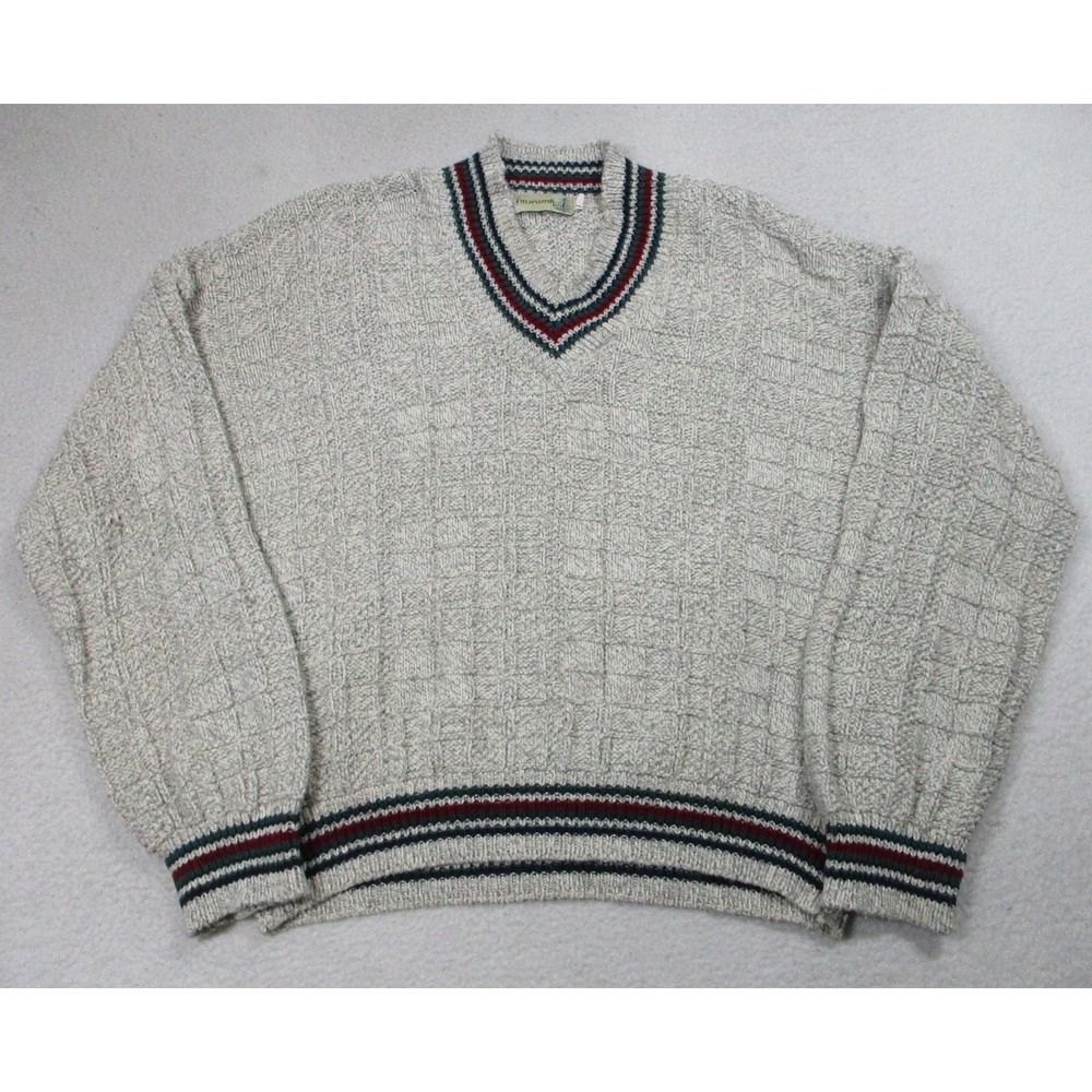 Vintage Fieldmaster Sweater Mens XL‎ White V Neck Cotton Knit Made USA 90s